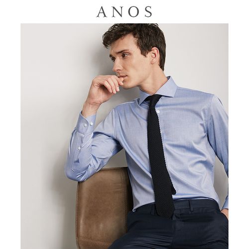 anos温莎领牛津纺衬衫长袖商务休闲正装高端纯棉免烫男士春秋衬衣