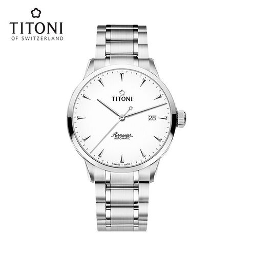 titoni瑞士梅花表男表空中霸王系列时尚精钢日历自动机械手表83733s