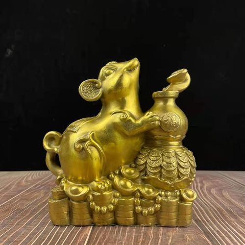 纯铜铜金钱鼠摆件如意鼠招财聚财生肖鼠金钱葫芦客厅