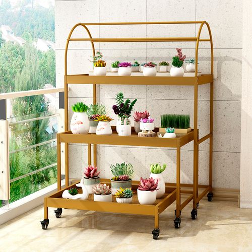定制户外阳台铁艺花卉多肉植物防雨防晒移动多层花架置物架储物柜