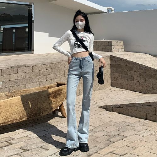 狮子聪秋冬新款长腿韩系辣妹风复古小修身显腿长喇叭