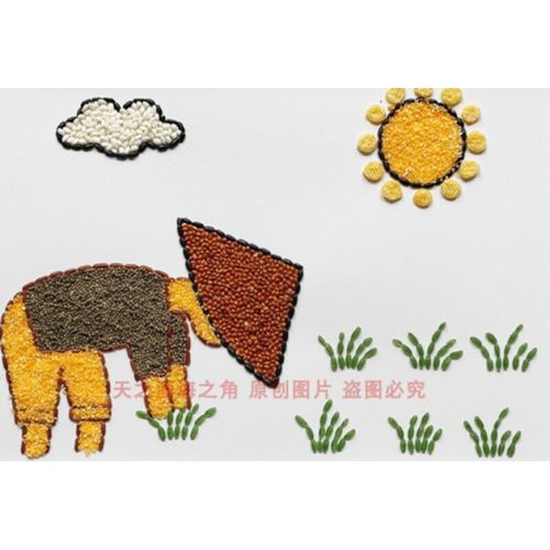 舞万花五谷杂粮食豆子种子y彩纸粘贴画玩具幼儿园儿童手工 丰收的秋天