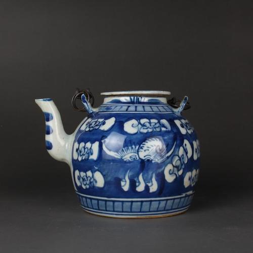 【官窑瓷】晚清民国民窑青花福寿纹茶壶 古玩古董陶瓷器收藏品老
