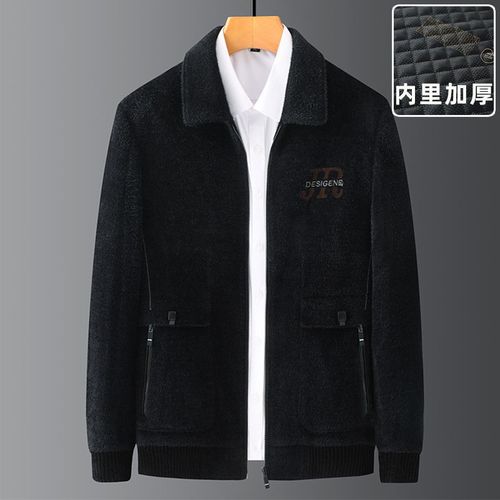 雪尼尔外套中年男士加厚冬装翻领高级厚款外穿冬季爸爸外套夹克