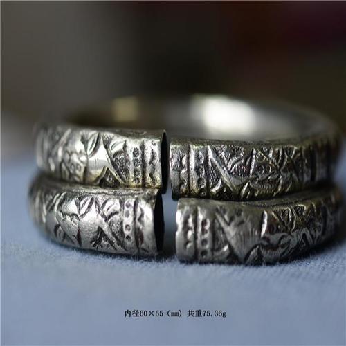 祖传清代空心厚皮高浮雕满身工福寿老银手镯包老包真老银手镯