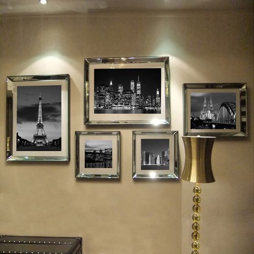 照片墙组合 相框架装饰画 相册墙镜面画框 镜面家具 w1149c 银镜镜框