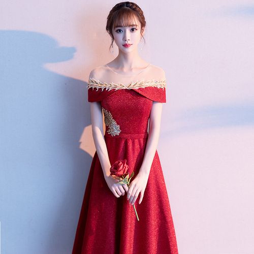 今年流行的敬酒服新娘2021新款酒红色中长款显瘦回门服订婚结婚小晚