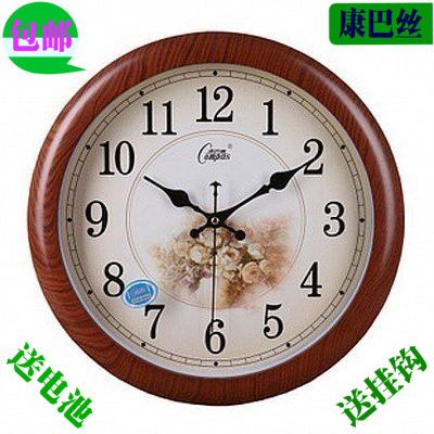 康巴丝石英钟客厅静音挂钟欧式仿木田园钟表办公卧室客房新品热卖