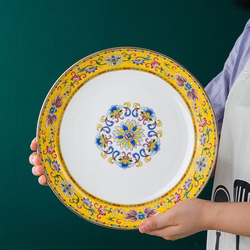 描金珐琅彩餐具大盘子牛排盘深盘平盘西餐盘创意家用景德镇陶瓷盘