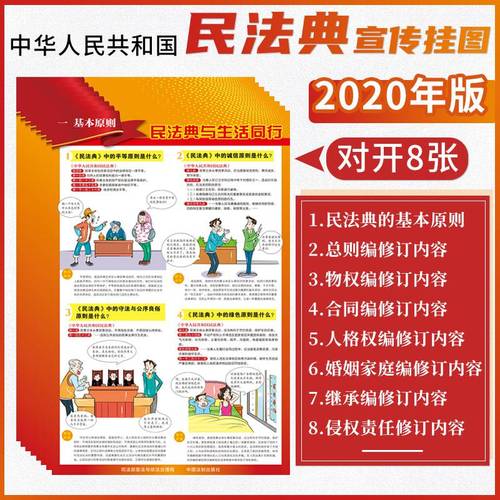 2021版民法典宣传挂图 中华人民共和国民法典宣传挂图8张/套民法典