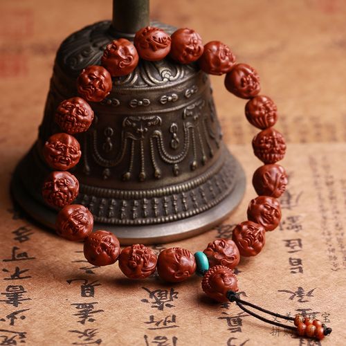 天然龙纹桃核雕刻十八罗汉手串文玩核桃佛珠手链男女苏工手工把玩