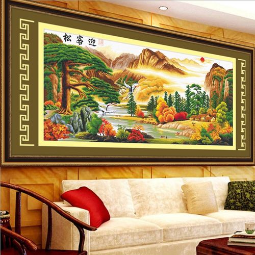 十字绣成品迎客松金运版客厅大幅风景系列装饰挂画手绣刺绣成品出售