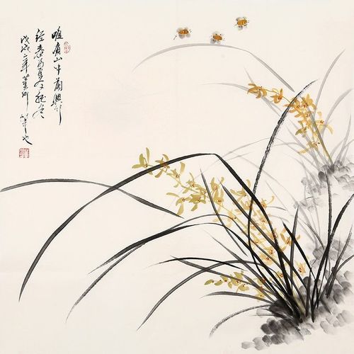 名人字画董卿作品 兰草图 国画手绘花鸟斗方书房客厅办公室装饰画