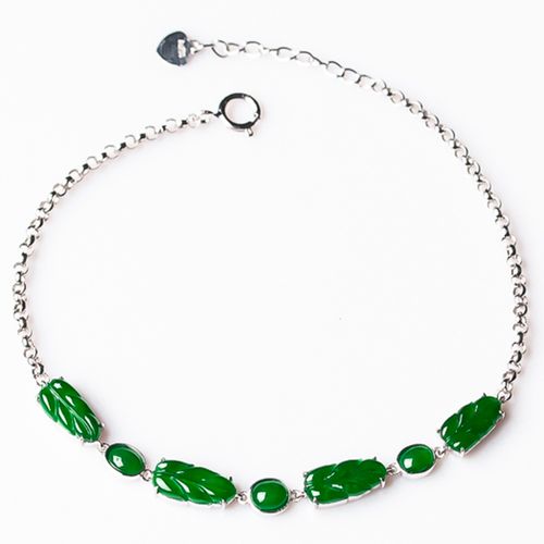 高端天然缅甸a货翡翠叶子手链18k金镶嵌钻石阳绿树叶手饰女3.20g