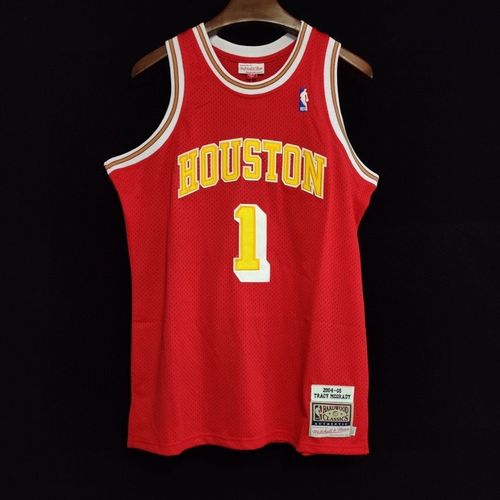 火箭1号麦迪经典复古网眼红色密绣au球衣篮球健身运动背心