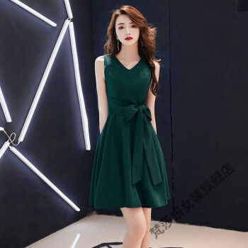 绿色小晚礼服裙女宴会气质平时可穿气场女王主持人短新款女礼服舞会