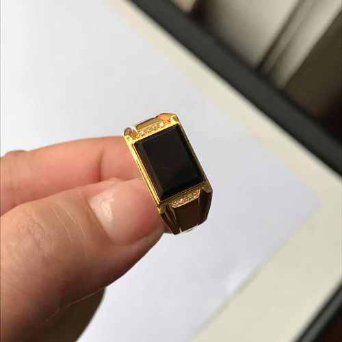 翡翠矿工 缅甸墨翠方形马鞍男士戒指18k金镶嵌时尚大气淘宝直播间