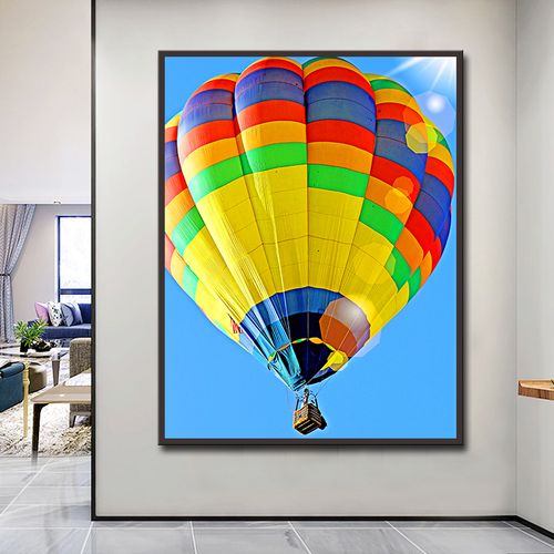 热气球 五颜六色的天空风景diy数字油彩画手绘填色减压装饰挂画