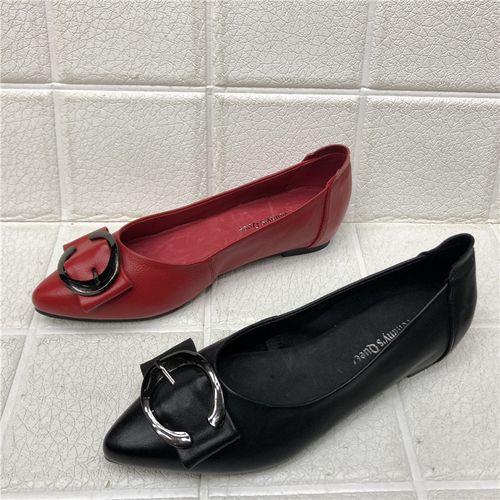 特价品牌断码清仓真皮女鞋19新春款牛皮尖头浅口内增高软底女单鞋
