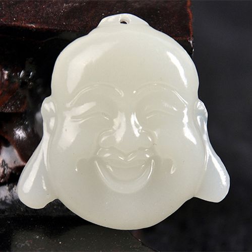 天然新疆白玉羊脂级弥勒佛头像吊坠羊脂玉牌玉坠笑佛玉石挂件