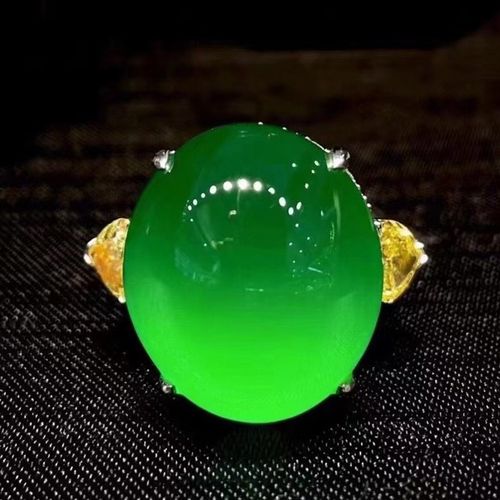 心偶玉 天然翡翠戒指冰种阳绿扳指满绿女士珠宝首饰18k金镶嵌钻石送