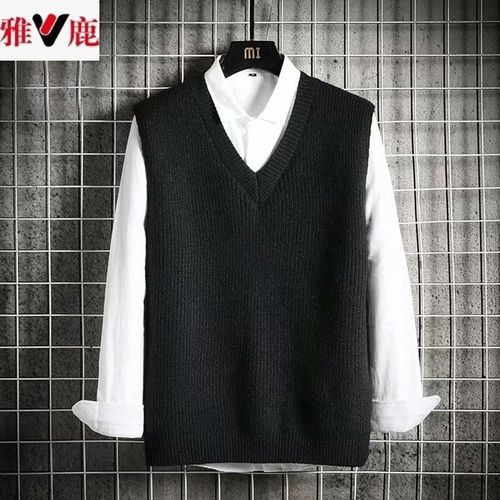 雅鹿【特价捡漏】羊毛衫男春秋商务羊毛背心男士中年v领毛衣马甲鸡心