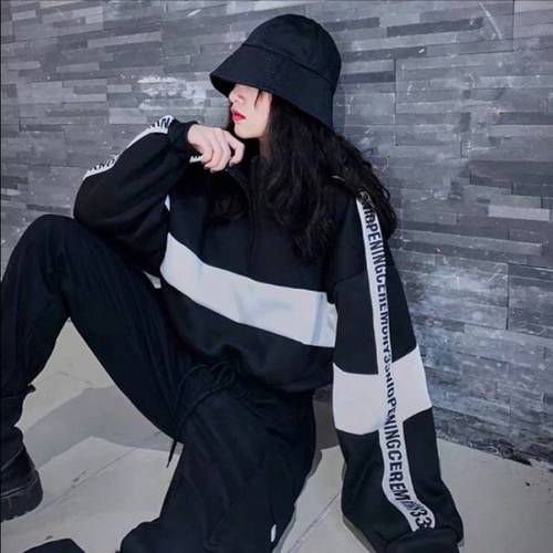 韩版ins超酷帅气宽松九分束脚裤潮女士女生春秋季休闲时尚百搭显瘦