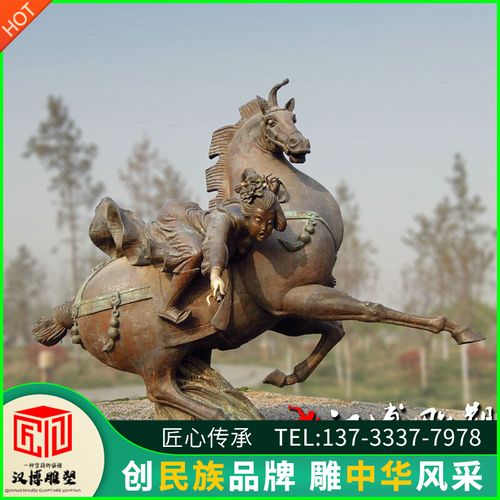 玻璃钢仿铜古代侍女打马球人物雕塑景观广场铸铜美女马球雕塑定制