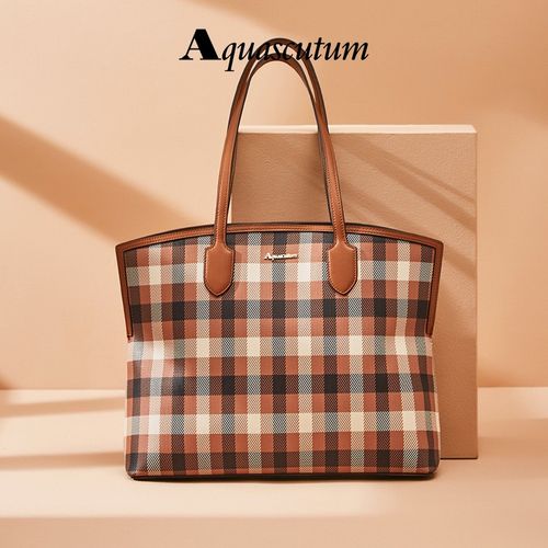 雅格狮丹(aquascutum)手提包格纹时尚购物袋通勤包包女包百搭大容量托