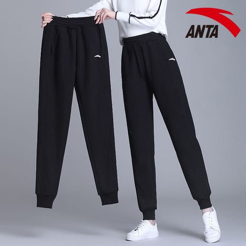 安踏运动裤女春夏季薄款外穿宽松束脚长裤黑色冬季加绒休闲卫裤子