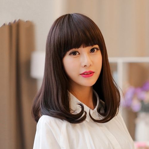 假发女气质内扣中长假发韩系女士中长直发假发套齐刘海梨花头短发