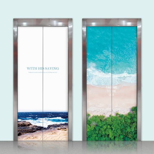 小清新唯美风景电梯门贴纸自粘墙贴个性防水电梯门装饰画现代简约