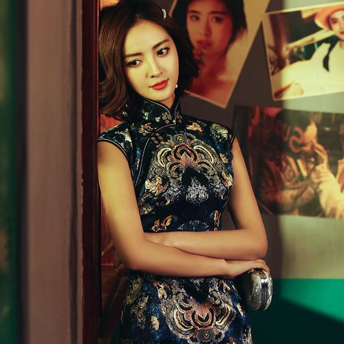 品尚华服真丝复古典雅高端修身显瘦年会长款女旗袍礼服中式连衣裙