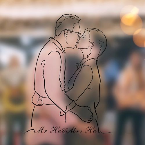 真人漫画定制头像轮廓简笔画黑白极简线条情侣婚礼