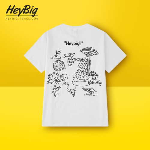 19ss5 潮牌原创设计手绘涂鸦短袖宽松情侣五分袖t恤男女半袖中袖