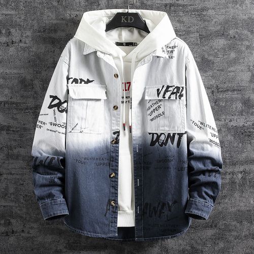 潮牌18岁20岁高中生大学生男生穿的牛仔外套男春秋季新款潮牌渐变学生