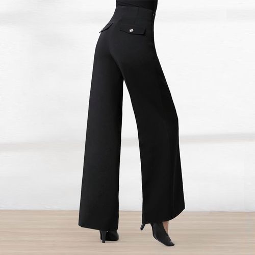 丹宝罗拉丁舞裤女士高档舞蹈裤高腰摩登舞交谊舞跳舞长裤黑色直筒