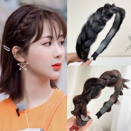 麻花辫发发箍头饰手工鱼骨辫头箍网红2021年新款编发辫子发卡女 自然
