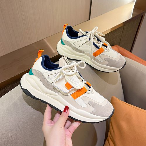 d hepburn 老爹鞋2021秋季新款厚底增高休闲运动女鞋真皮鞋百搭