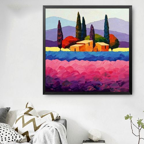 彩色田园 房子树木 数字油画 儿童学生手工简单填色画画diy油彩画