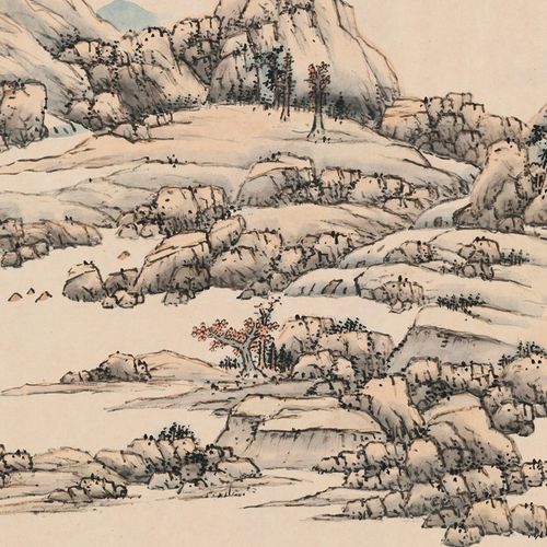明蓝瑛晴岚翠暖图仿b古山水画长卷绢布复制手卷装裱