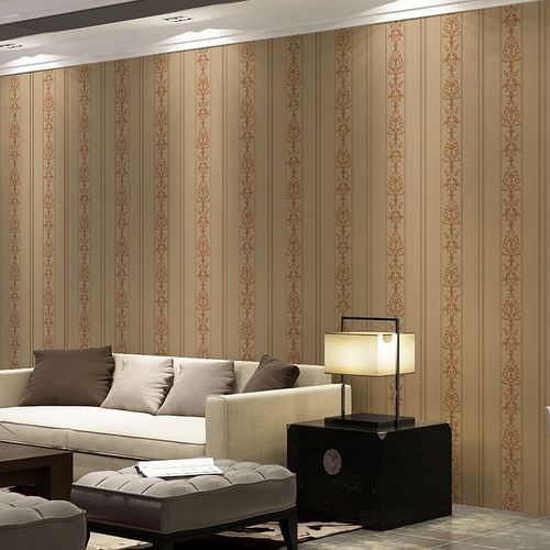 浅咖色3d欧式竖条纹墙纸 卧室客厅背景墙餐厅 轻奢简约风浮雕壁纸