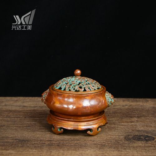 云南斑铜直销店 金属工艺品 兽耳香炉 斑铜炉薰香铜器摆件纯手工