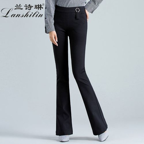 喇叭裤女2021秋季新款高腰修身弹性松紧腰休闲直筒西裤微喇裤