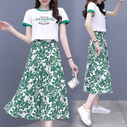 花花公子连衣裙时尚套装女2022夏季新款女装短袖t恤碎花半身裙两