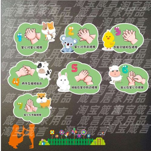 七步洗手法墙贴六部幼儿园洗手步骤图卡通动物防水贴纸卫生间装饰