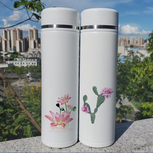 植物图案保温杯仙人掌荷花水杯高档男女款泡茶杯不锈钢带茶漏杯子