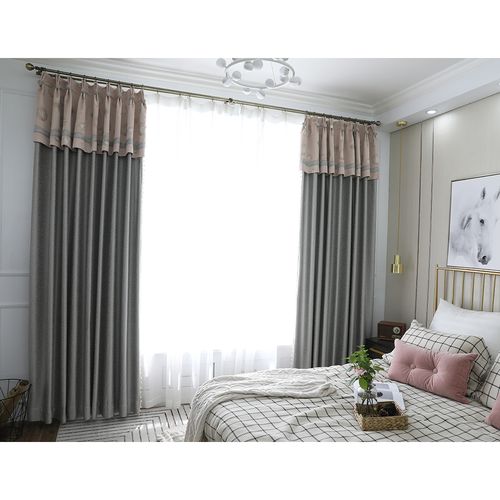 简美雪尼尔拼接窗帘 卧室客厅现代简约假帘头高档定制美式窗帘布