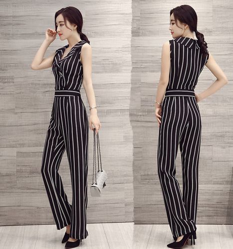 连体裤夏女2017新款韩版25-35周岁长裤宽松高腰修身显瘦端庄大气