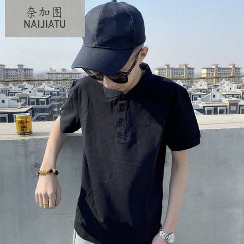 2021男士t恤潮牌韩版ins潮流精神小伙男生半袖衣服社会 纯色polo黑色